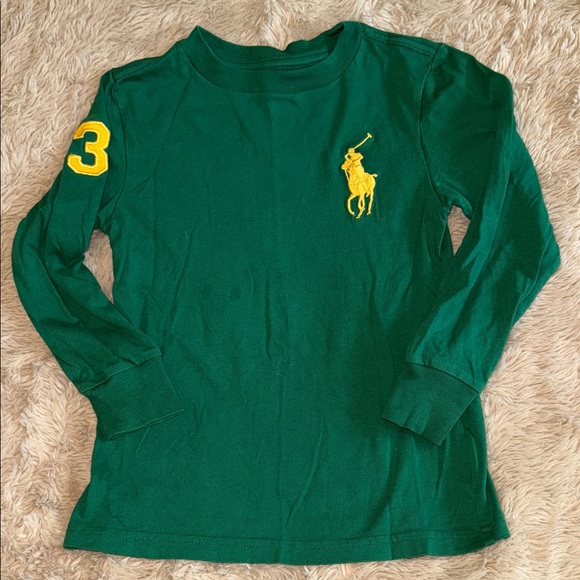 Polo by Ralph Lauren 3t Kids' Long Sleeve Shirt in Green with Yellow Accents - Picture 1 of 6